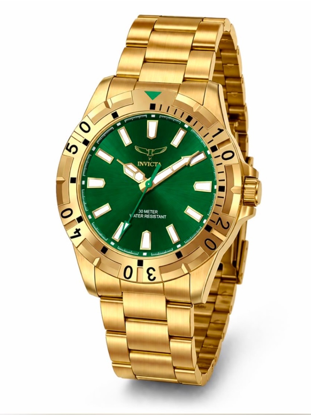 Invicta Specialty Gold and Green Stainless Steel Bracelet Mens Quartz Watch 42mm